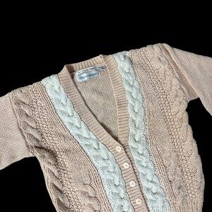Vintage Cardigan Sweater 1980s Peach Cable Knit Small Perfect Designs Korea